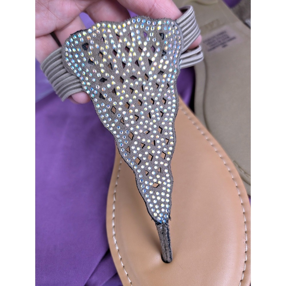 Rhinestone Brown Faux Leather Strappy Girl Mia Sandals 10M Hanging Trend Bling
